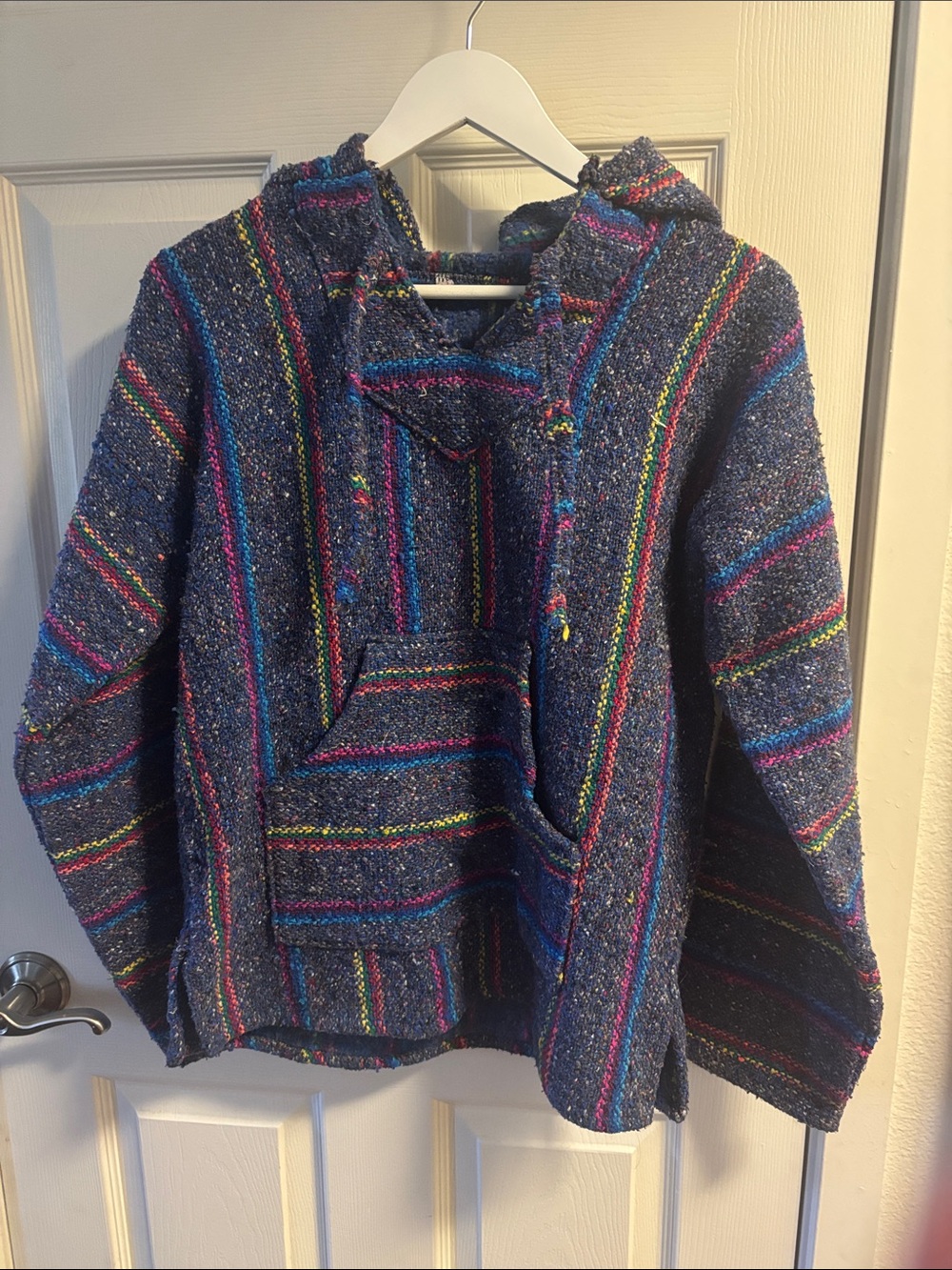 Kids Navy Blue Striped Hooded Baja Jacket